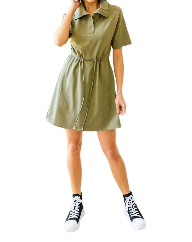 Darla Button Up Collared Dress In Olive Formal unclassified dresses
