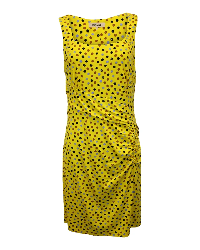 Diane Von Furstenberg Sleeveless Polka Dot Dress in Yellow Silk Designer unclassified dresses