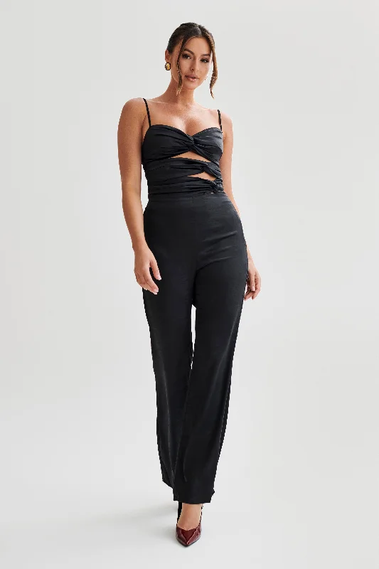 Elina Twist Satin Jumpsuit - Black Breathable unclassified dresses