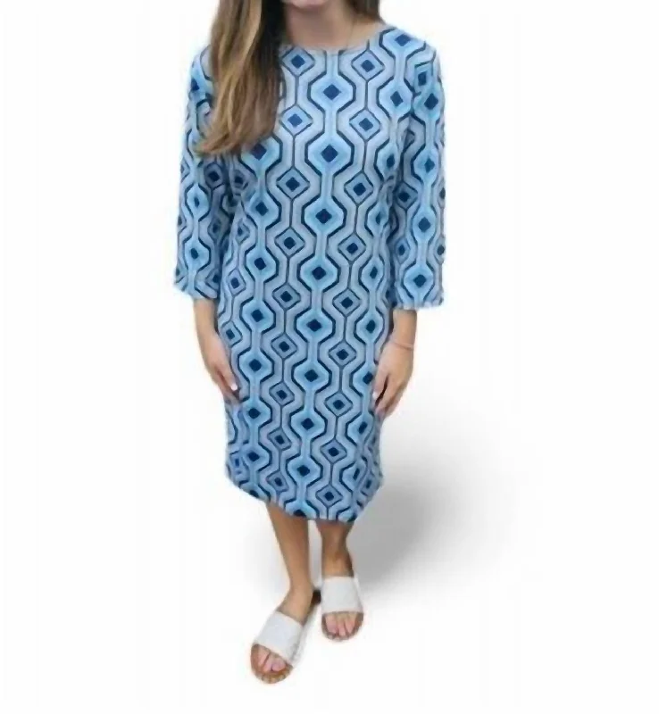 Geo Print Dress In Blue/khaki Boho unclassified dresses