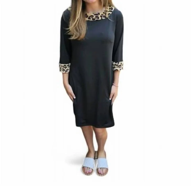 Leopard Trim Dress In Black Elegant evening unclassified dresses