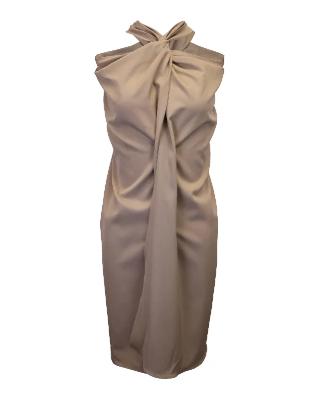 Max Mara Twisted Halter Dress in Beige Wool Silk unclassified dresses