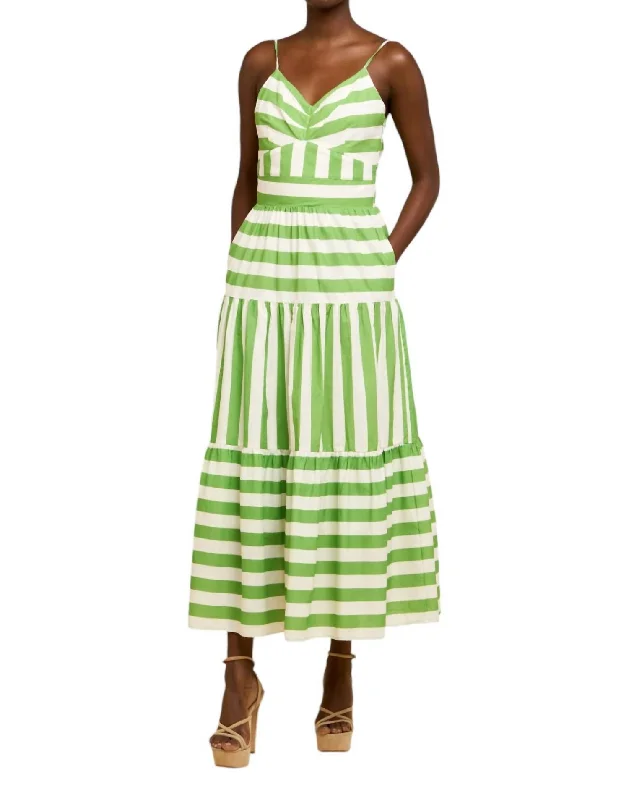 Mixed Striped Dress In Green Tea Halter unclassified dresses