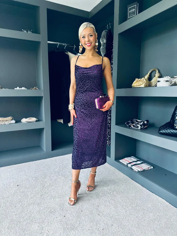 Naomi Velvet Burnout Slip Dress Purple Luxury unclassified dresses