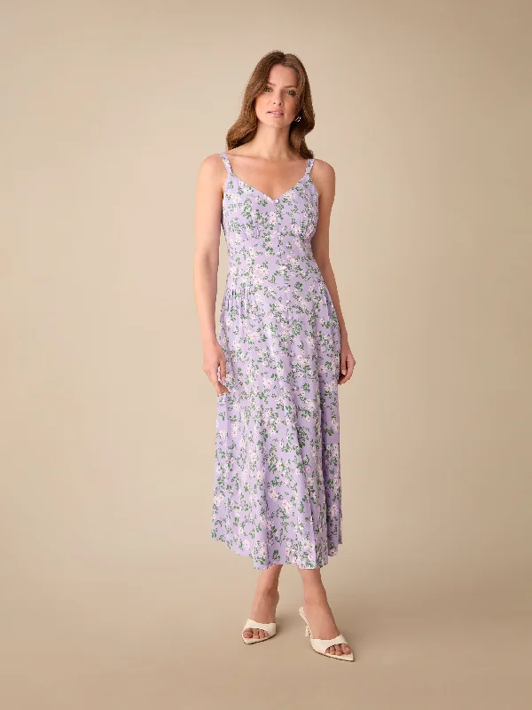 Petite Lilac Daisy Print Strappy Button Through Dress Bold pattern unclassified dresses