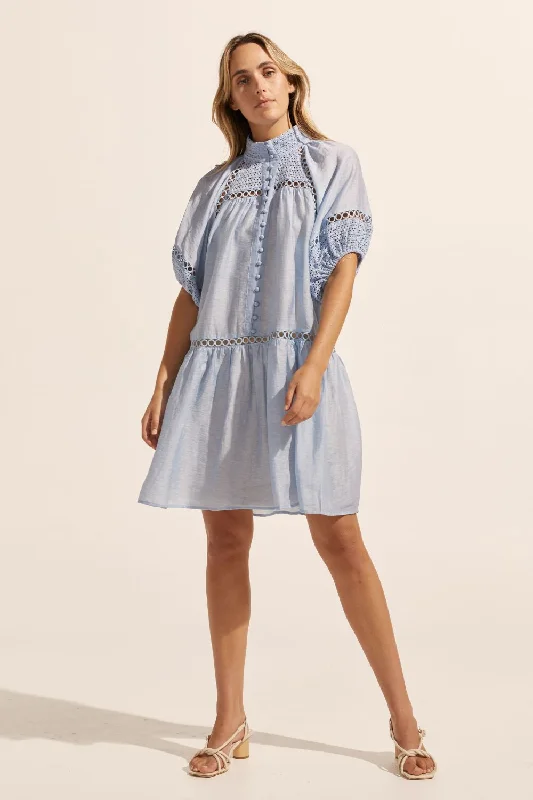 Pivot Sky Blue Embroided Detail SS Dress Ruffled unclassified dresses