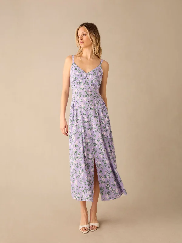 Lilac Daisy Print Strappy Button Through Dress Halter unclassified dresses