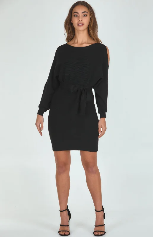 Boat Neckline Knit Dress With Cut Out Sleeve Detail Plus size unclassified dresses