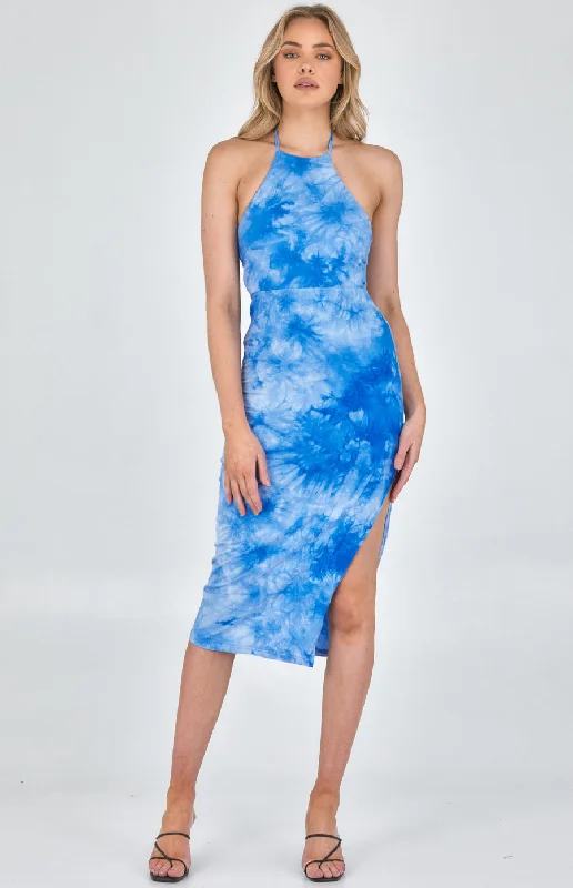 Tie Dye Halter Neck Jersey Dress Satin unclassified dresses