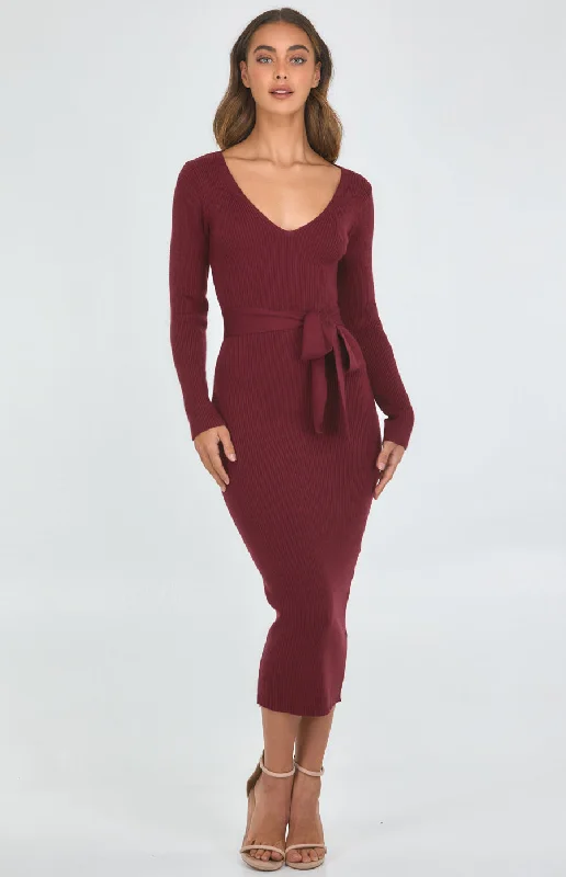 V-Neck Fitted Knit Dress With Side Split Date night unclassified dresses