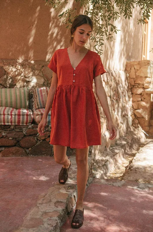 SUNCHASER Dress - warm red linen Embroidered unclassified dresses