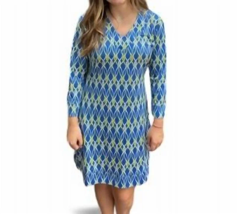 Swirl Print Vneck Dress In Blue/yellow Bold pattern unclassified dresses