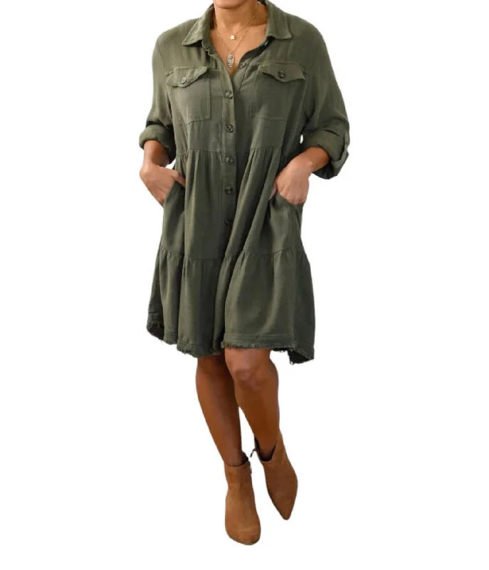 Weekend Tiered Button Up Dress In Forest Office unclassified dresses