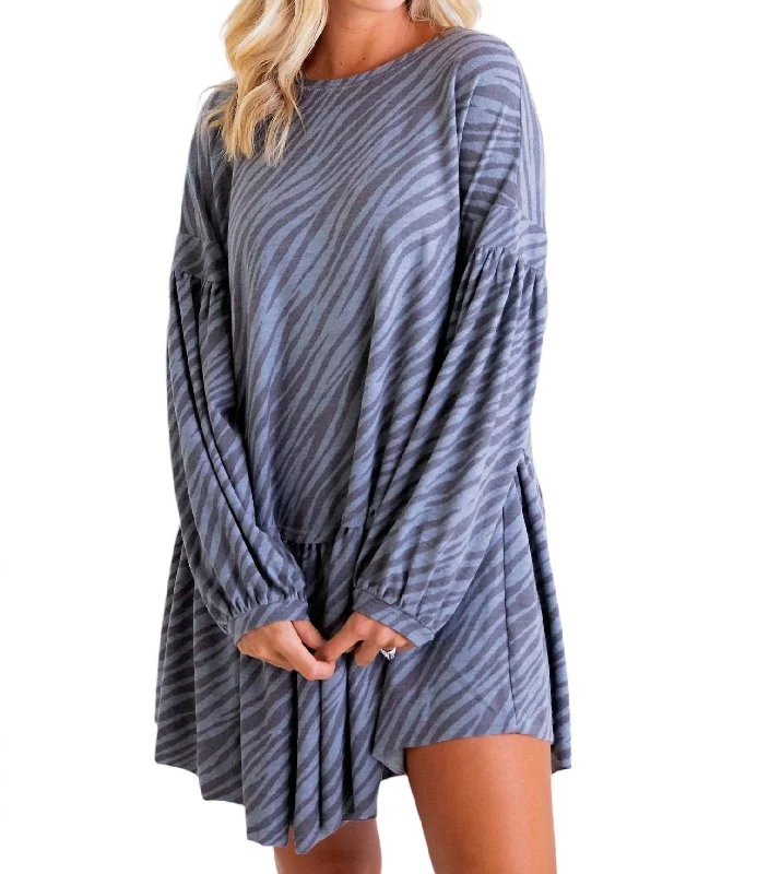 Zebra Knit Ruffle Dress In Grey Trendy new unclassified dresses